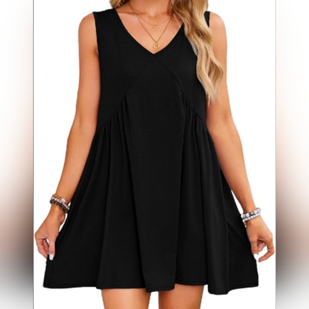 Summer Casual Fashion V-Neck Sundress Sleeveless Loose Beach Mini Dress Sz S